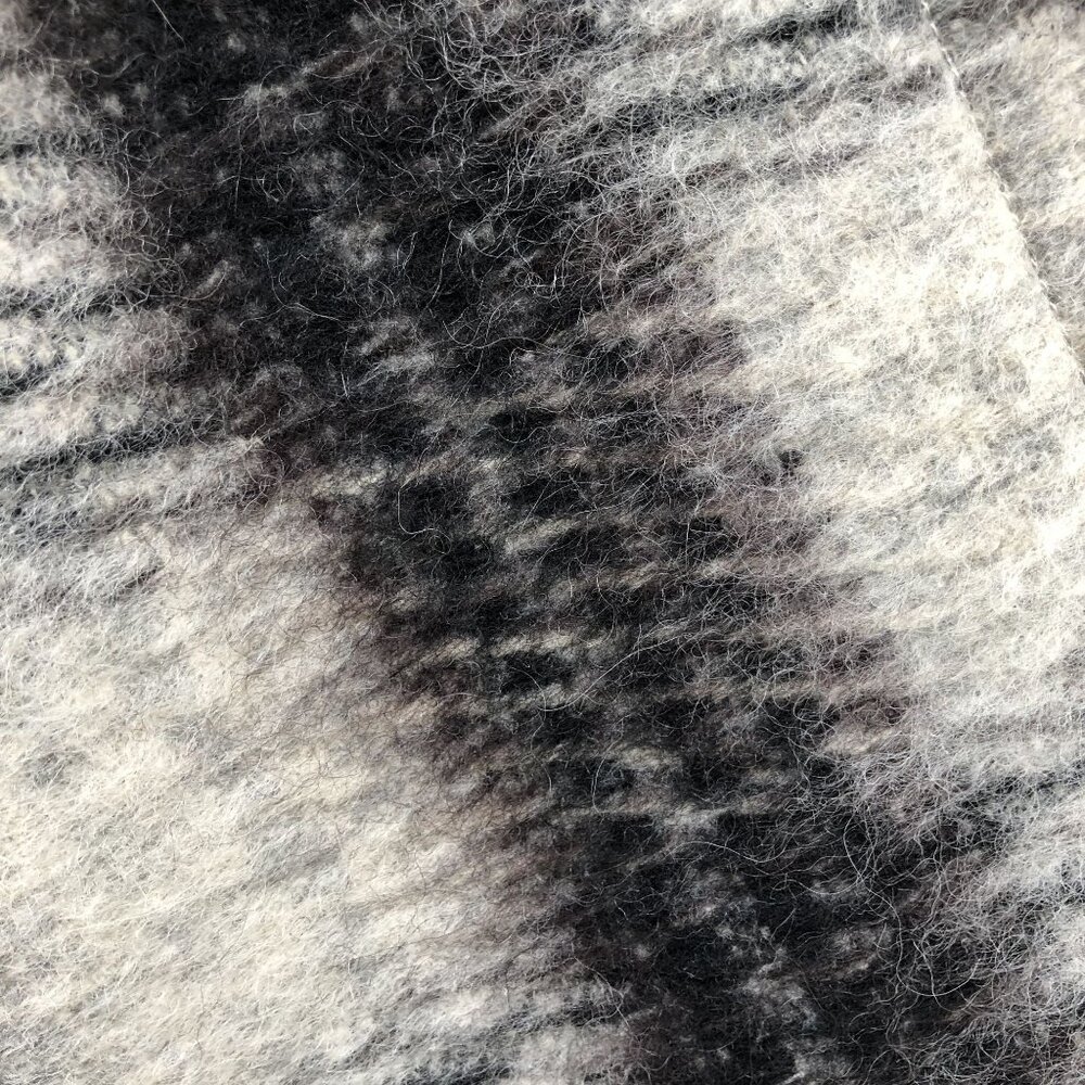 BCBGeneration Plaid Wool Blend Wrap Coat Womens Small S Black Ivory Fuzzy Long - Picture 8 of 13